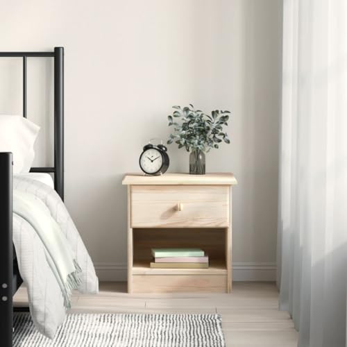 KKgypkn ALTA Table de chevet en pin massif naturel 41 x 35 x 41 cm avec tiroir et étagère, espace de rangement et bouton en bois, facile d'entretien et...