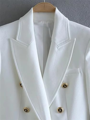Women White Blazer Jacket Long Sleeve Vintage Double Breasted Slim Office Lady Blazers4