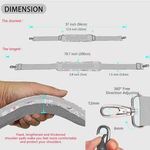 Image of ZINZ 79 inch Shoulder Strap, Extra-thick Fixed Cushion Pad and Dual Clasps Universal Replacement Strap with Metal Swivel Hooks for Laptop Bags, Luggage Bags, Camera, Crossbody(Butterfly)