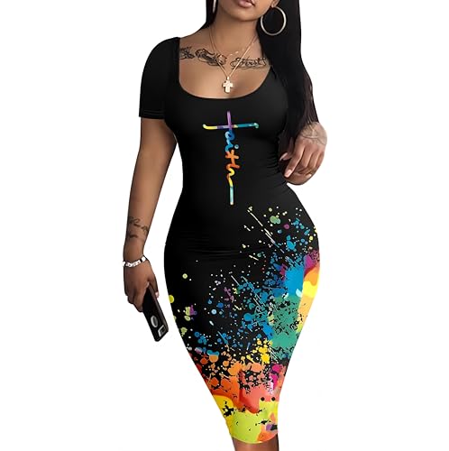 Image of Nimsruc Womens Summer Casual Sexy Short Sleeve Bodycon Dress Basic Pencil Midi Club Dresses