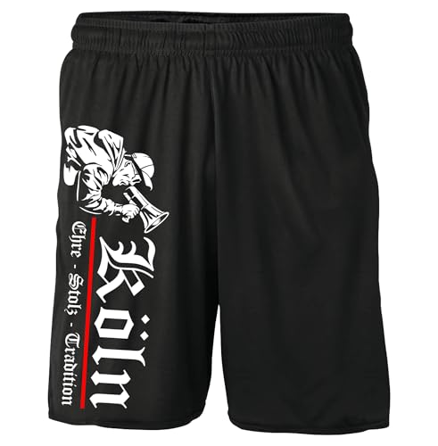 UGLYSHIRT Köln Ehre & Stolz Shorts | Sweatshorts Fanartikel Sport Stadt Cologne Hose Kurze Südkurve | M3 Schwarz (S)