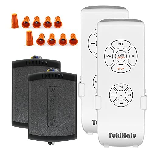2 Pack YUKIHALU 3-in-1 Small Size Universal Ceiling Fan Remote Control Kit, 4 Countdown Timing 3 Fan Speeds Light ON/Off, ETL&FCC ID Listed, Wireless Remote and Receiver Kits for Ceiling Fan Light