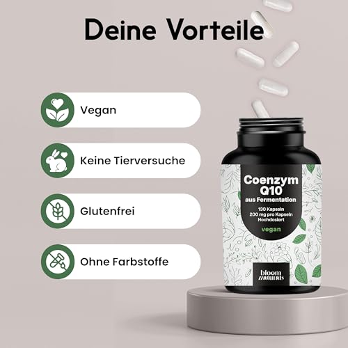 Coenzym Q10 Kapseln hochdosiert - 130 Kapseln - 200mg pro Kapsel, vegan, aus Fermentation- Coq10 - produziert in Deutschland - Verpackung kann variieren