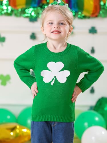 Image of Unisex Toddler St.Patrick's Day Clover Print Sweater Irish Shamrock Knitted Pullover Tops 12M-8Y