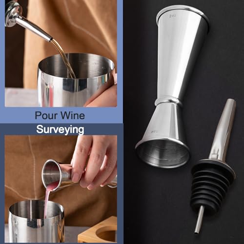 Image of Briout Jigger and 2 Pourers, Double Cocktail Jigger Japanese Premium 304 Stainless Steel Jigger 2 OZ and 1 OZ with Measurements Inside
