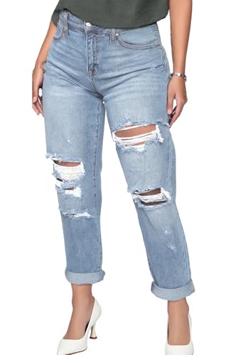 SheKiss 2025 Womens High Waist Denim Jeans Shaping Legs Distressed Boot Cut Ripped Trendy Cropped Cargo Skinny Stretch Pants