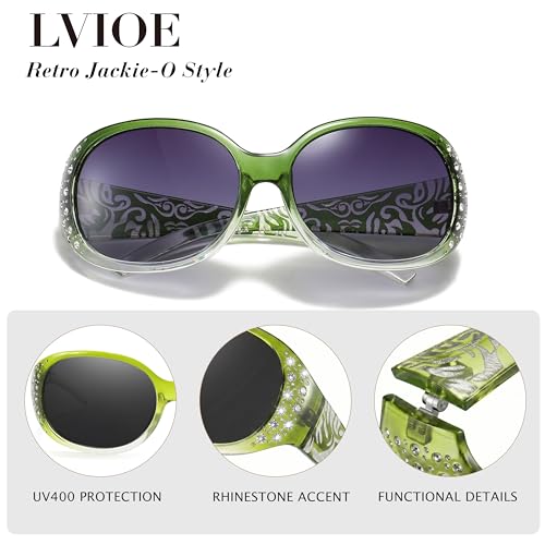 Image of LVIOE Polarized Sunglasses for Women Rhinestone Design Wrap Around Shades