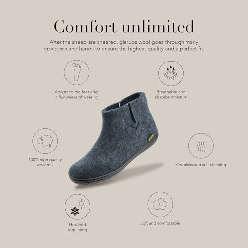 Image of Glerups 100% quality wool mix Boot Slipper with rubber sole - Unisex