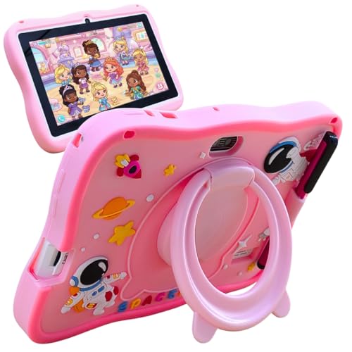 Tablet Infantil Kids Tela 7" 8GB RAM, 128GB, Android Octa-core, Wifi 2.4G/5G, Bateria 4000mAh, Câmeras 5MP/8MP com Capa Anti-queda, Alça e Caneta Touch, para Jogos, Entretenimento, Diversão (Rosa)