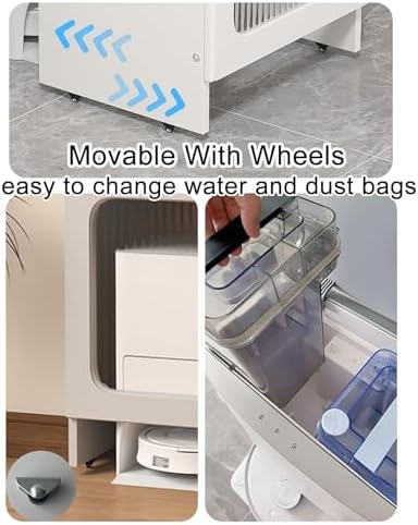 Multi-Functional White Storage Rack for Cleaning Robot, Home Furnishing Sweeper Organizer & End Table for Living Room, Stylish Door Design, Space-Saving Solution