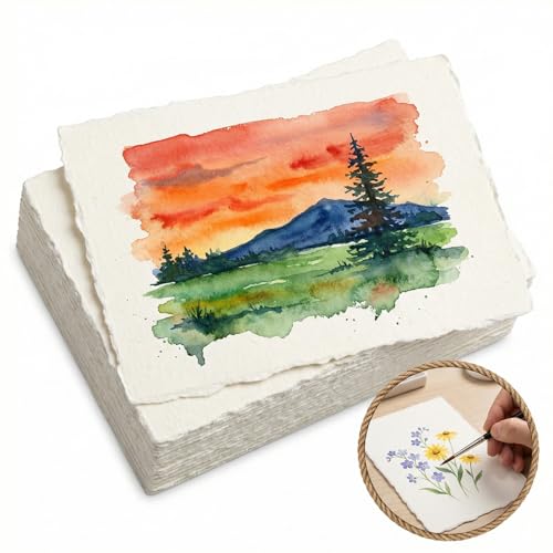 jwtyu 50 Blatt Büttenpapier 300GSM Handgeschöpftes Papier 10.2x15.2cm Blütenpapier Vintage Farbe für Malereien DIY Kritzeleien Einladungen Briefe Grußkarten
