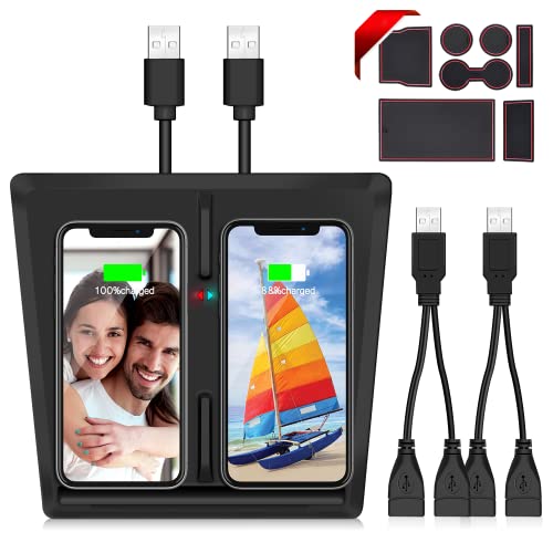 VXDAS Tesla Model 3 Wireless Charger, Dual 10W QI Wireless Phone Charging Pad M3 Car Center Console Tesla Model 3 Accessories Panel with 7pcs Custom Cup Mat Center Console Liner mat-Newest Upgrade