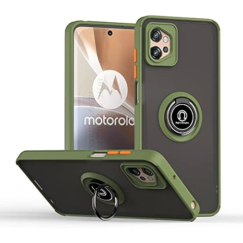 DEDUX Case for Motorola Moto G32, Rugged Anti-Scratch Translucent Frosted PC Back, Soft Silicone TPU Bumper Protective Case With Ring Holder. Army Green Cover