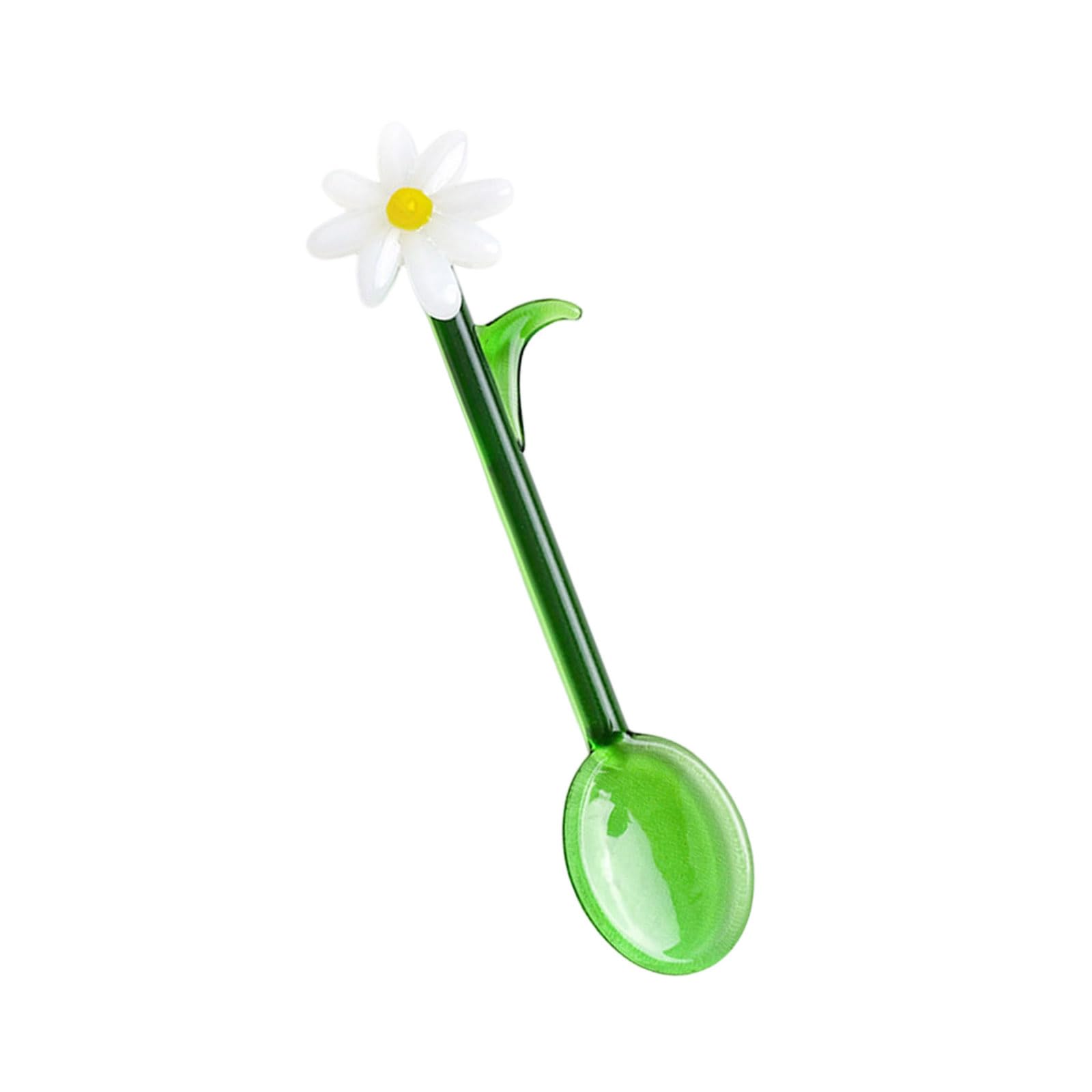 Buxuaaaa Multipurpose Glass Stirring Spoon for Milk Juices Cocktails and Dessert with Colored Flower Head Stirrer Long Handled Spoon