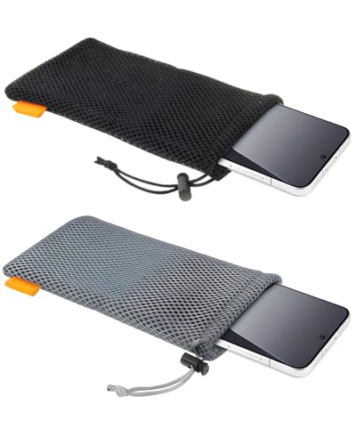 HUVZOR 2Pcs Bolsillo para teléfono móvil, bolsillo de malla transpirable, Bolsa con Goma elástica y Lanyard Cordón, Pouch para Cualquier Smartphone/teléfono móvil,Negro/Gris(S)