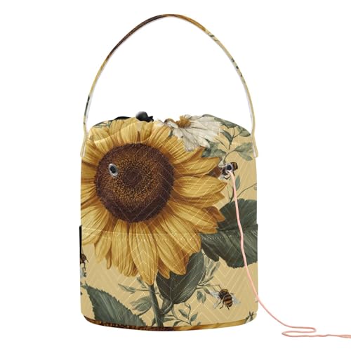 Image of Tatenale Crochet Bag Yarn Bag Knitting Project Bag with Pockets and Handle Portable Yarn Storage Organizer Tangle Free 8.3x11 InchYellow Sunflowers and Daisies09