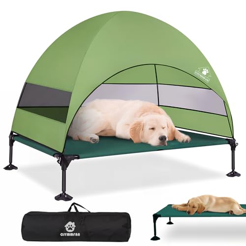 Elevated Dog Bed with Upgraded Canopy, Raised Outdoor Dog Tent with Powerful Anti-Slip Feet, Portable Pet Cot with Larger Shade, Raised Cooling Bed for Camping, Backyard, Beach, Poolside