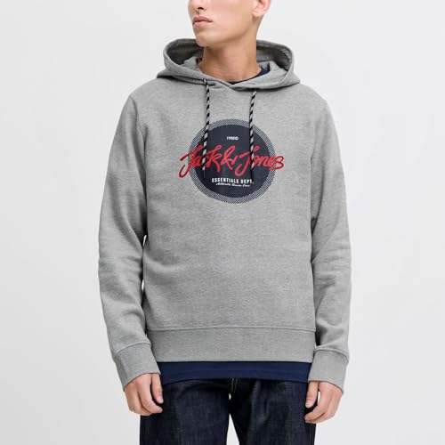 JACK & JONES Herren Hoodie Kapuzenpullover Urban Sweat Hood, Farbe:Grau, Artikel:-Grey Melange, Größe:L 4