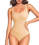 LODAY Nude Bodysuit Women Scoop Neck Body Suits Sleeveless Double Lined Bodysuit Tank Top（Medium,Nude Beige