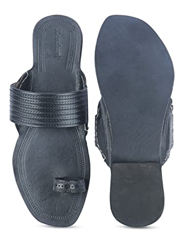 Image of KORAKARI Men Kolhapuri Chappal Handcrafted Sandal Smooth and Comfortable Flip Flops Slipper Stylish Anti Slip Design Genuine Leather Traditional Footwear.