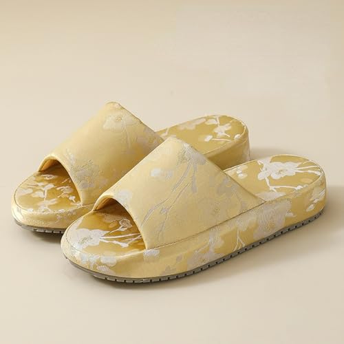 Retro Embroidered Thick Sole Slippers Women Single Strap Slides Run Small Silk-Like Upper Soft TPR Anti-Slip Soles Indoor Shoes2