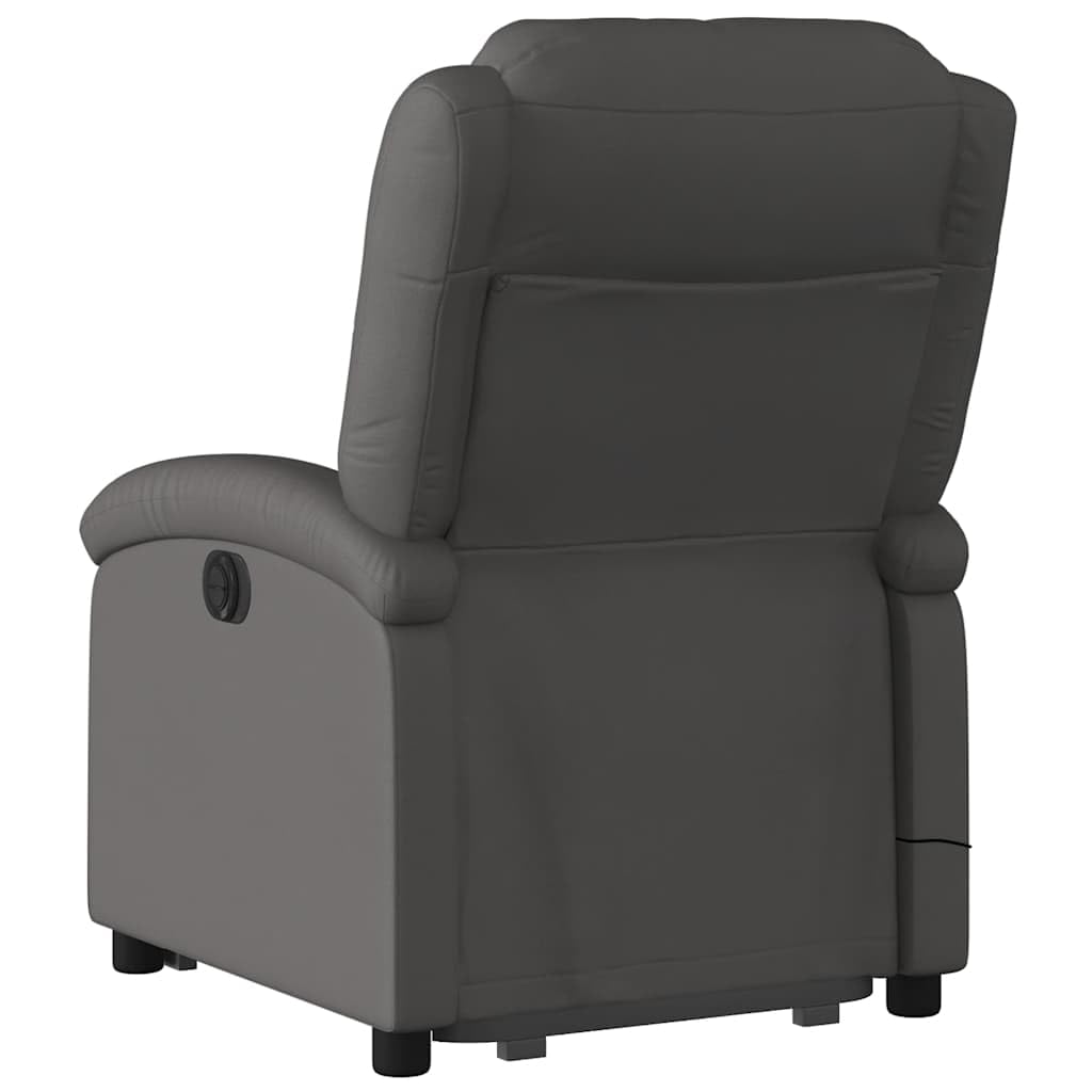 Sillón elevador eléctrico con masaje reclinable gris de piel, 6 puntos de vibración, elevación e inclinación automática, cómodo asiento acolchado, marco estable