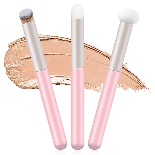 Angled Concealer Foundation Makeup Brush Concealer Brush Set Professional Contour Concealer Foundation Brush Small Sponge Blender Nose Contour Brush for Liquid Powder Cosmetics Blending, 3PCS