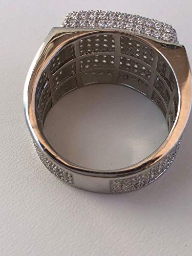 HarlemBling Solid 925 Sterling Silver Men's Ring - Iced Out Ring - Icy Hip Hop Square Micropave Men's Hip Hop Ring (8)