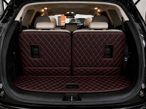Image of Premium 7D Boot /Trunk Mats Compatible for Mahindra XUV 700 7 Seater||Luxury Leather Double Layered mats||Complete Set ||100% Waterproof and Washable (Black with Red)