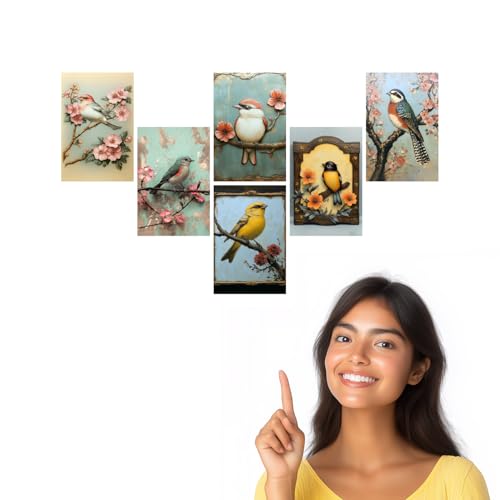 Image of SiddArtify Bird Wall Art Prints Set - Vintage Floral Poster Decor for Living Room Bedroom Office - Set of 2-4x6 Inch - Board (Pack of 6) - Sticker (Pack of 6)