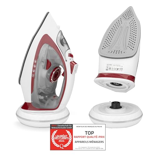 TZS First Austria - Fer à repasser à vapeur sans fil avec station 2400W - Réservoir de 450 ml, système anti-goutte, température et intensité réglables...