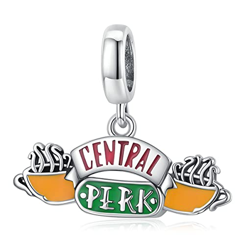 NewL Colgante de plata de ley 925 Amigos Central Perk con colgante de botella de yogurt Charm Coffee Shop Forever Love para pulsera