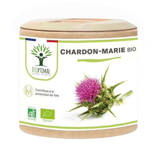 Chardon Marie Bio - Bioptimal - Complément Alimentaire - Dépuratif Naturel Détox Foie Digestion - 100% Pur - Silymarine Silybine - 300 mg/Gélule - Fabriqué en France - Certifié Ecocert - 60 gélules