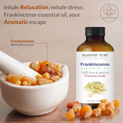 Image of Majestic Pure Frankincense Essential Oil for Diffuser - 4 Fl Oz (Pack of 2) | 100% Natural Essentials Oils Ideal for Humidifier, Air Freshening, Cleaning Home, Bath, Steam Inhalation and Massage