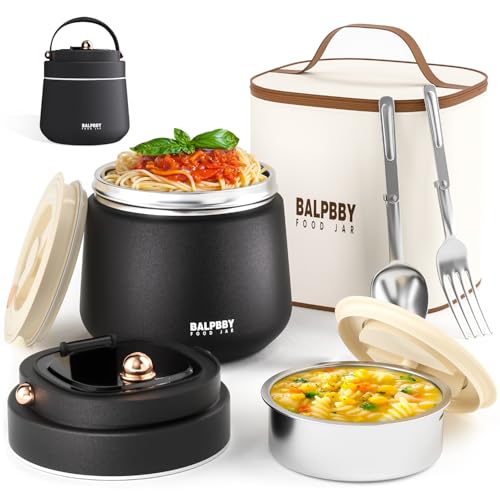 Thermo for Hot Food Adults 40OZ Soup Thermo Lunch Containers Wide Mouth Vacuum Insulated Food Jar Stainless Steel Leakproof Lunch Box with Spoon and Fork, Keeps Food Warm, Ideal Gift for Men and Women