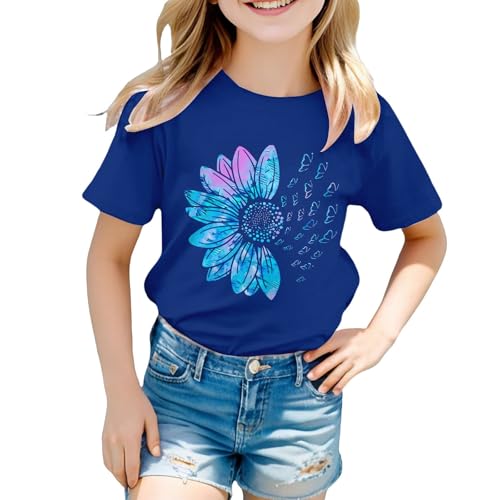 Girls Short Sleeve Sunflower Printed Tops Kids Oversized Crew Neck Butterfly Shirt Summer Loose Casual Boho Trendy Teen Tops