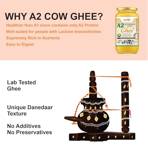 Image of Ovlin Professional 100% A2 Gir Cow ghee | Vedic Bilona Method | Grassfed | Cultured | Premium&Traditional Ghee 500 ml (pack of 2)