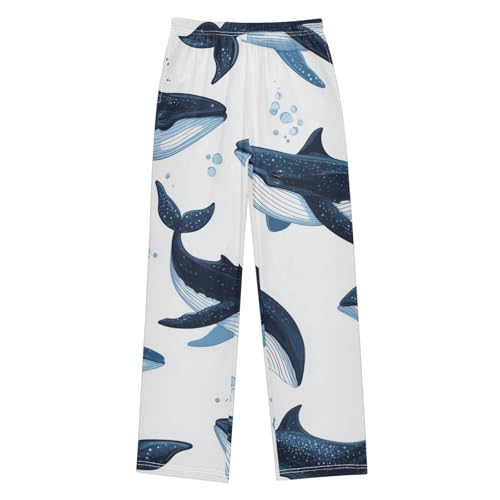 ZZXXB Whale Print Boys Long Pants Soft Trousers Elastic Waist Kids Lounge Bottoms with Pockets S-XL