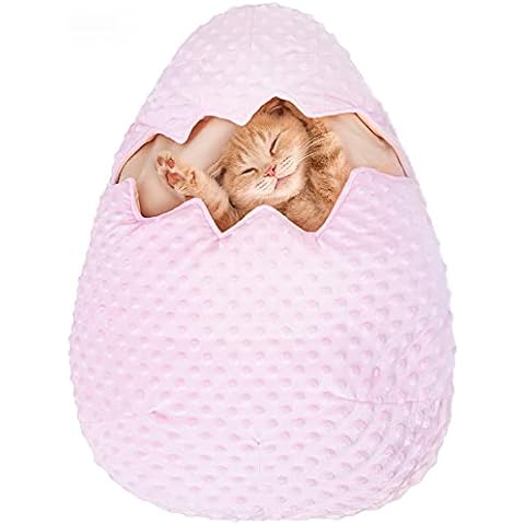 LeLePet Cat Sleeping Bag Bed Cute Cozy Pet Cave Winter Warm Snuggle Sack for Puppy Kitten, Broke Egg Design Cat Supplies Soft Fleece Anti-Slip Bottom Comfortable Nest House for Small Pet (Pink, Blue) Cover