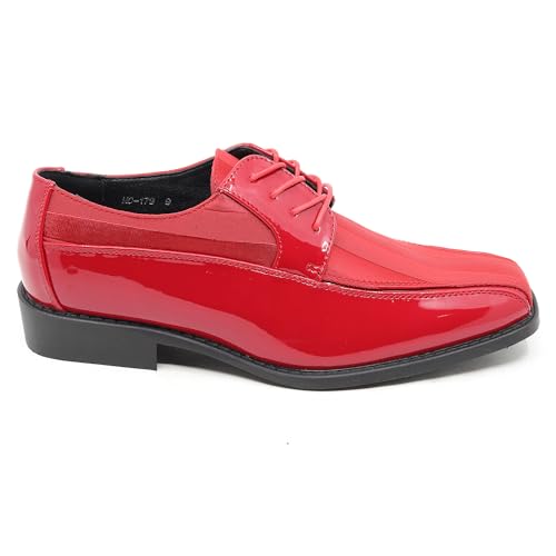Image of Men's Oxford Lace up Striped Satin Patent Tuxedo Dress Shoes MC-179