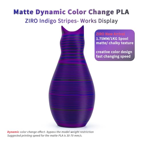 Image of ZIRO Rapid Color Changing PLA, Matte Twist Effect Multi-Color Filament 1.75mm, Dyanmic Rainbow 3D Printer Filament, Fast Color Change Matte PLA Stripes Series, Fit Most 3D Printer,1KG Indigo Stripes