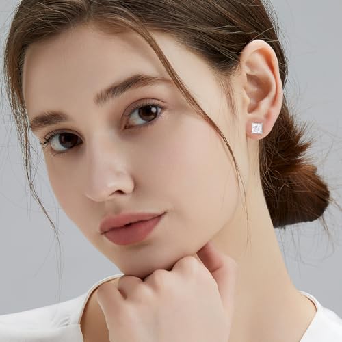 KRKC 0.6-3ct Princess Cut Moissanite Stud Earrings for Women, D Color VVS1 Clarity Lab Created Diamond Solitaire 14K White Gold Hypoallergenic Vermeil S925 Sterling Silver Earrings Women Men2