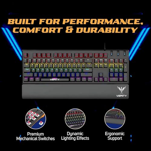 Image of VERITY Eclipse RGB Mechanical Gaming Keyboard with Ergonomic Comfortable Design, Responsive Mechanical Keys & RGB Backlit Lighting for Office, PC Gaming and Daily Use (Black)