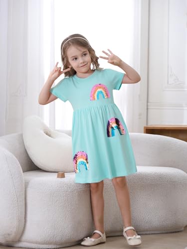 Hongshilian Toddler Girl Cotton Casual Dress Cartoon Appliques Short Sleeve Tunic Jersey Clothing3