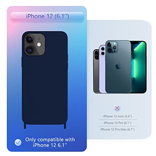 Image of Compatible with iPhone 12 Case with Lanyard Crossbody iPhone Case with Strap Adjustable Shockproof Drop Protection Silicone Phone Cover for iPhone 12 6.1'' Navy Blue