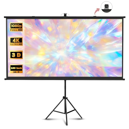 ZIHQRgE 60/72/84/100 Zoll Beamer Leinwand 16:9 4K HD Stativleinwand Projektionsfläche 210cm höhenverstellbar für Heimkino, Gartenparty(100 Inch)