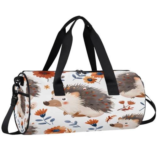 Hedgehog Flower Travel Gym Bag Waterproof Sport Dance Bag for Women Men Portable Gymnastics Duffel Bags Canvas Tote Carry on Handbag for Workout Overnight Weekender