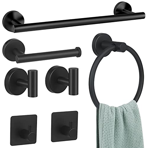 7-Pieces Bathroom Hardware Set, Wall Mounted Bathroom Accessories Set,Matte Black Bathroom Hardware Set Includes Bathroom Towel Rack,Toilet Paper Holder,Towel Ring,2 Towel Hooks,2 Adhesive Towel Hooks 7-Pieces Bathroom Hardware Set, Wall Mounted Bathroom Accessories Set,Matte Black Bathroom Hardware Set Includes Bathroom Towel Rack,Toilet Paper Holder,Towel Ring,2 Towel Hooks,2 Adhesive Towel Hooks