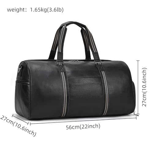 Genuine Leather Travel Duffel Bags for Men and Women Overnight Weekend Leather Bags Sports Gym Duffle, 9428TW Black2
