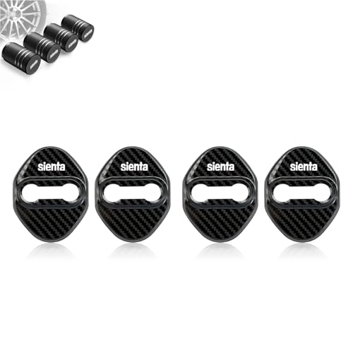 シエンタ 専用ドアストライカーカバー 車 シエンタ 新型 10系 170系 カスタム アクセサリー 内装パーツ, ドアロックカバー 高級鏡面ステンレス製 改良式 4個セット カー用品(贈り物: シエンタ タイヤ バルブキャップ) (カーボン調)